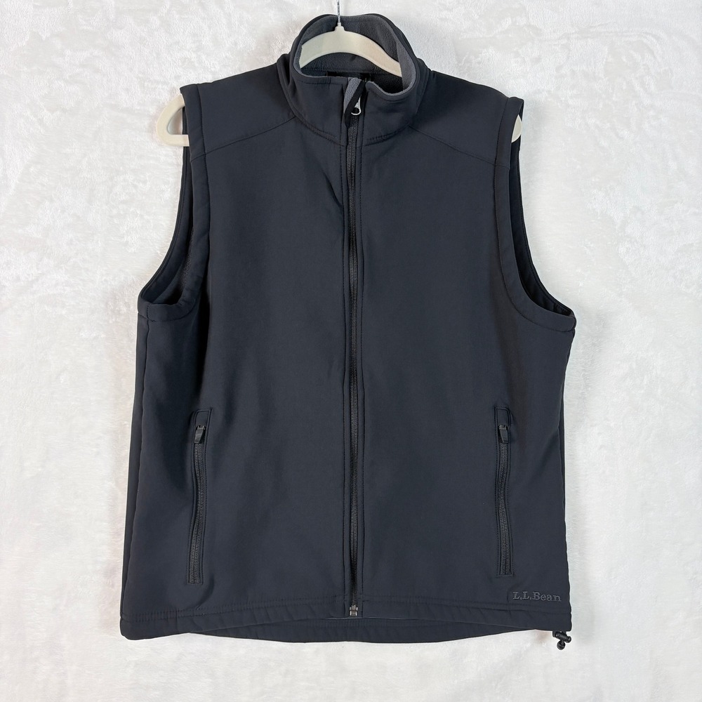 LL Bean Softshell Fleece Lined Vest Mens Small Black Good Full Zip Stretch
